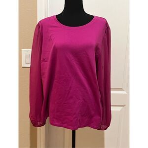 Calvin Klein hot pink long sleeve top with sheer sleeves
